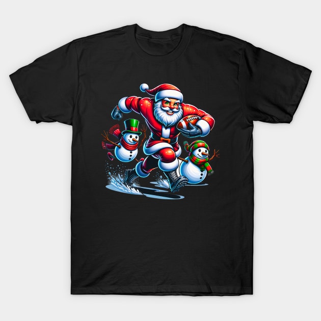 Christmas Football Santa Playing Football T-Shirt by nadenescarpellos